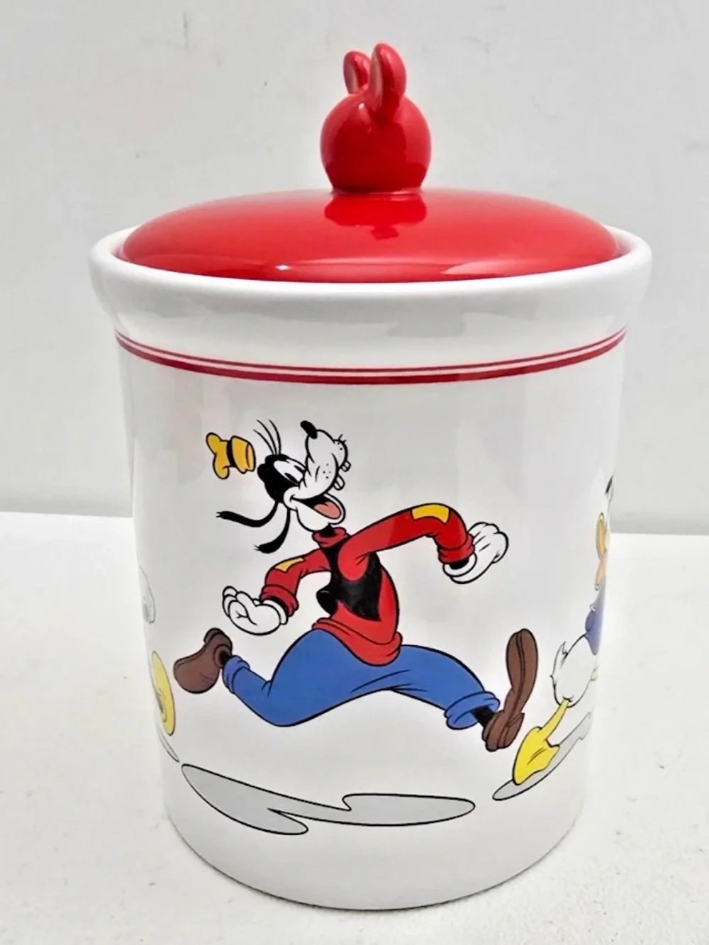 Like new Disney Mickey Mouse & Friends Cookie Jar Bright Red Mickey Ears lid